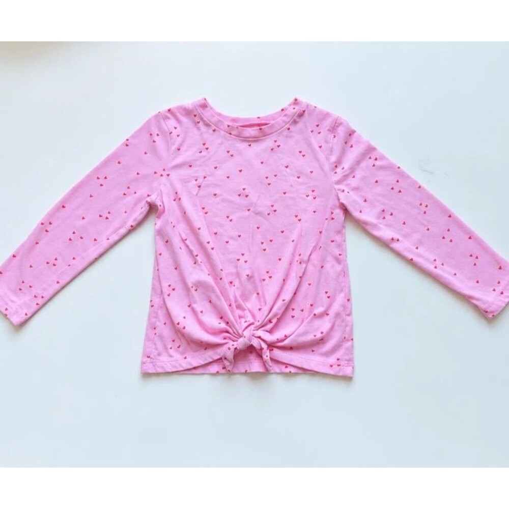 Okie Dokie Girls 4T Pink Red Heart Long Sleeve Tie Front Shirt